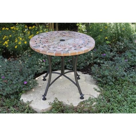 Outdoor Interiors Round Sandstone Metal Outdoor Accent Table 31224 Ms