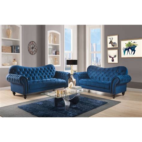Acme Furniture 53407 Iberis Loveseat Tufted Navy Blue Velvet In 2020