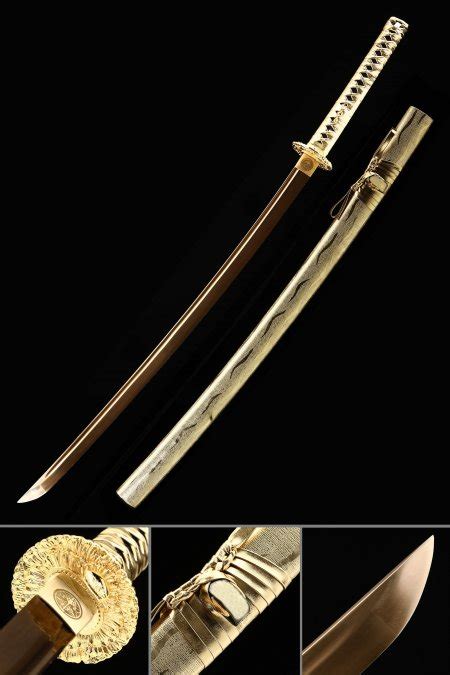 Handmade Japanese Katana Sword With Golden Blade And Tsuba Truekatana