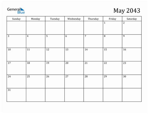 May 2043 Calendars Pdf Word Excel