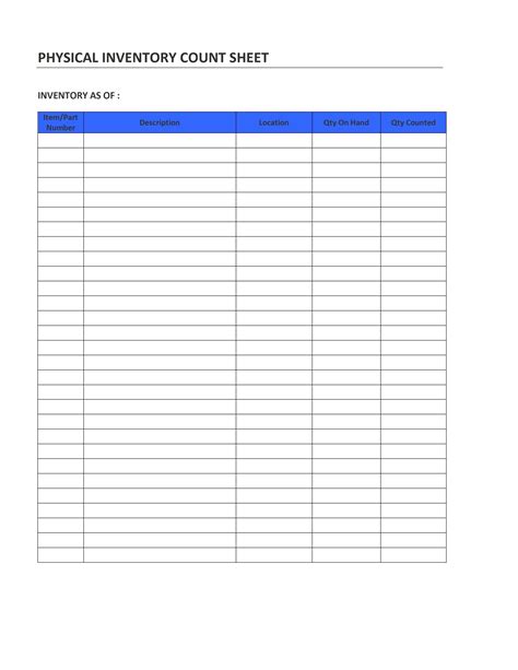 Physical Inventory Count Sheet Template