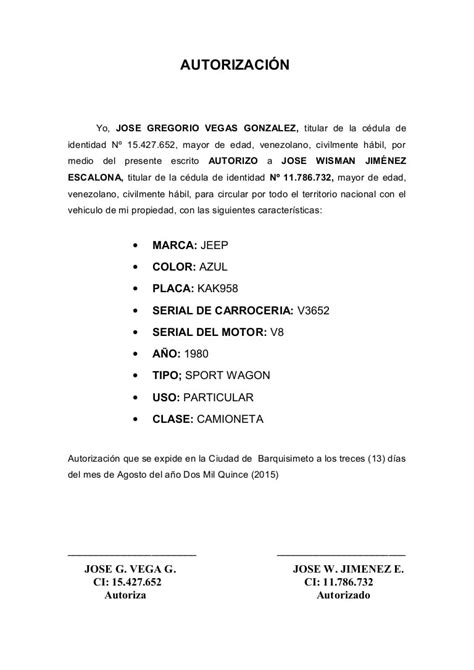 Modelo Carta De Autorizacion Word Venezuela R Carta De