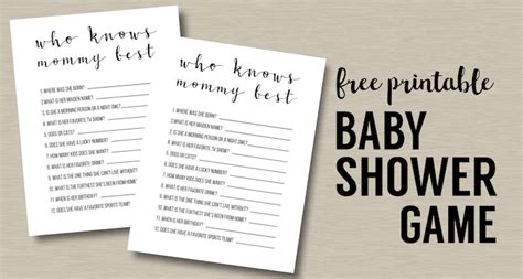 Baby Shower Games Free Printable Who Knows Mommy Best Paper Trail