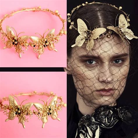 Retro Baroque Golden Butterfly Tiara Handmade Bridal Headpiece Hairband