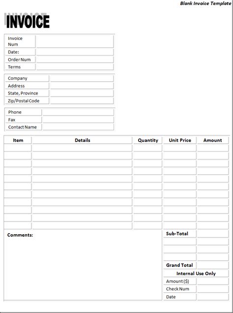 Blank Invoice Template Templates Printable Free Invoice Templates