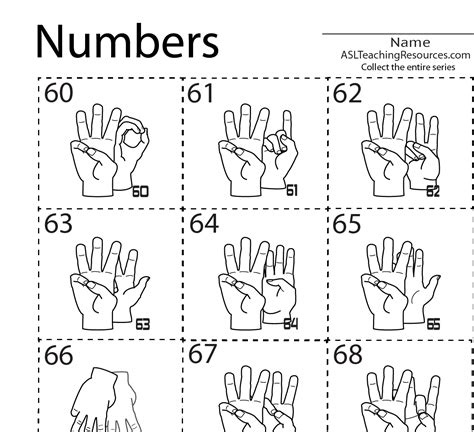 Numbers Flashcards Set 60 70 Asl Teaching Resources