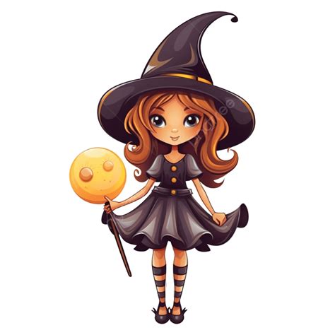 Witch Girl In A Halloween Hat With Lollipop Beautiful Halloween Female