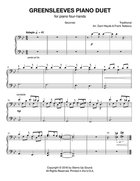 Intermediate (see other levels of this song) pages: Greensleeves Piano Duet - Stems Up Sound
