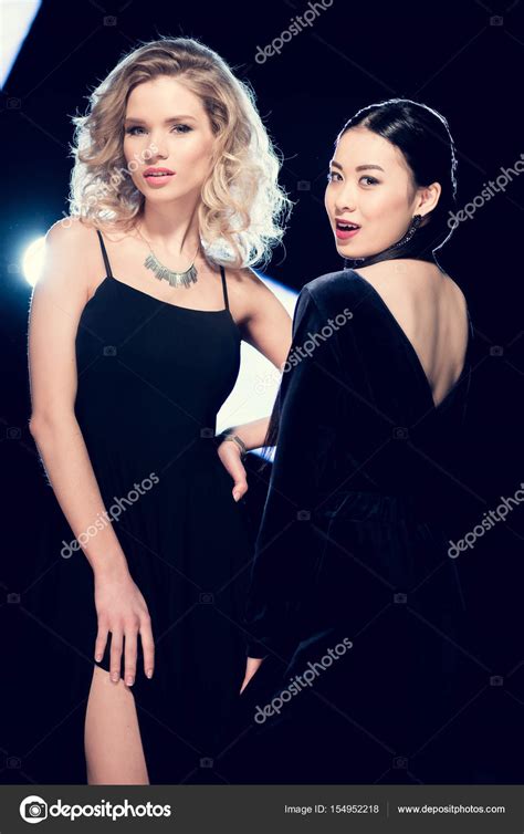Multicultural Glamour Girls In Evening Dresses Stock Photo By
