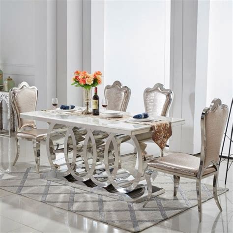 Luxury Modern 72 Rectangular Pedestal Dining Table Faux Marble