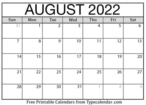 August 2022 Calendar August 2022 Free Printables