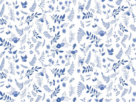 Blue White Floral Botanical Pattern Desktop Wallpaper Background