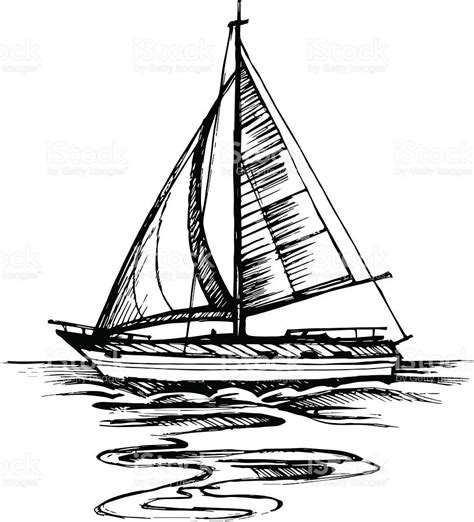 Sailing Boat Vector Sketch Isolated With Reflection Sea Yacht