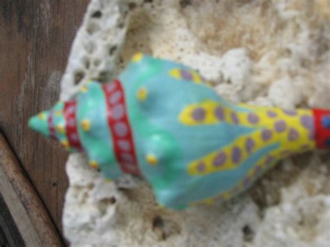 Brightly Colored Hand Painted Conch Shell Whimsical Art Shell Diy