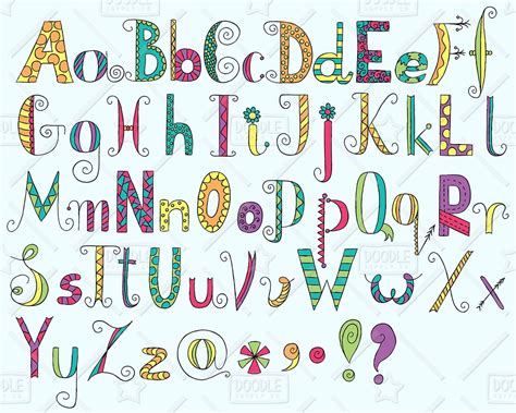 Doodle Alphabet Clipart Vector Pack Hand Drawn Font Alphabet Etsy