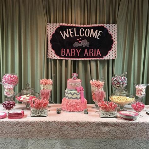 Have you ever played the baby shower candy bar game? Elephant theme candy bar for little girls baby shower ...
