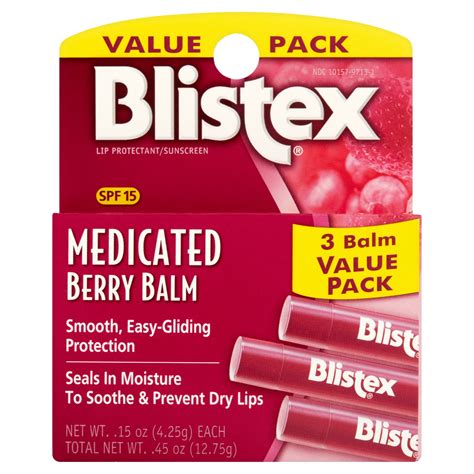 Blistex Medicated Berry Lip Balm With Spf 15 3 Sticks Per Pack
