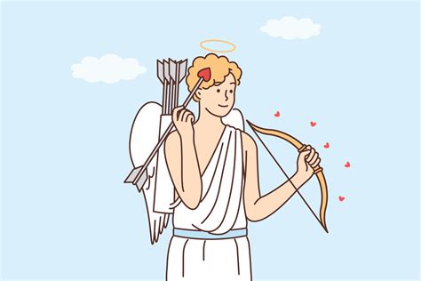 Ancient Greek God Cupid With Bow And Arrow With Tip In Form Of Heart