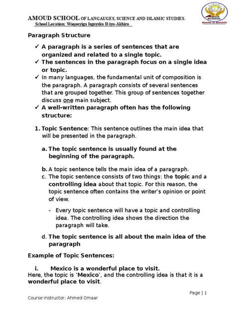Paragraph Structure Pdf Paragraph Sentence Linguistics