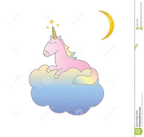 Pink Unicorn Vector Sleeping Cute Hand Drawn Icon Sweet Dreams Stock
