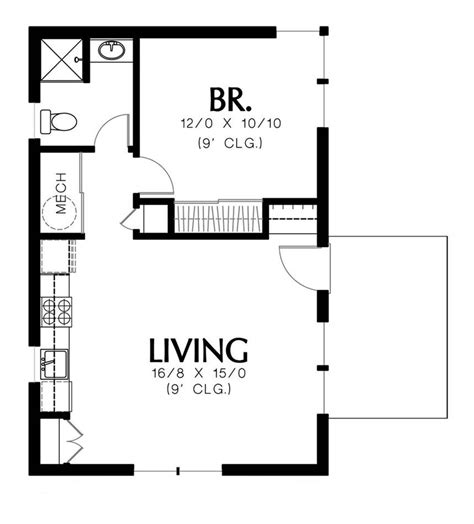 A Floor Plan For A Small House With Two Bedroom And An Attached Living