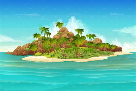 Tropical island, beach, vector | Tropical islands, Tropical illustration, Tropical painting