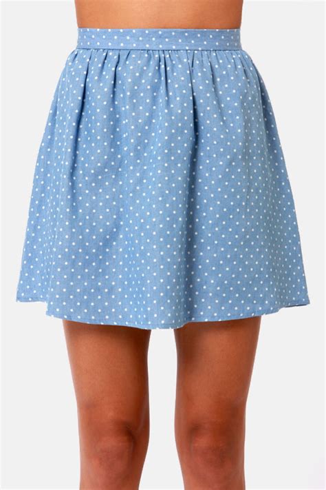 Cute Chambray Skirt Polka Dot Skirt Skater Skirt 3600