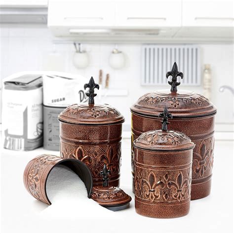 See more ideas about copper kitchen utensils, copper kitchen, copper. 4 Piece Metal Canister Set - Antique Copper in Kitchen ...