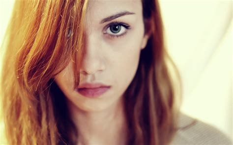 X Model Women Face Redhead Green Eyes Depth Of Field