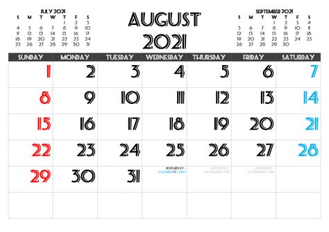 Federal Holidays 2021 Calendar Printable August