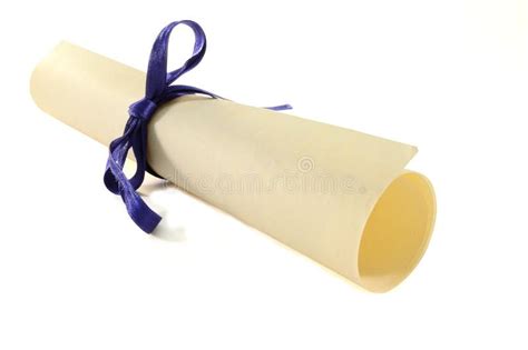 Diploma Rolled Diploma Or Parchment With Blue Ribbon Isolated On White