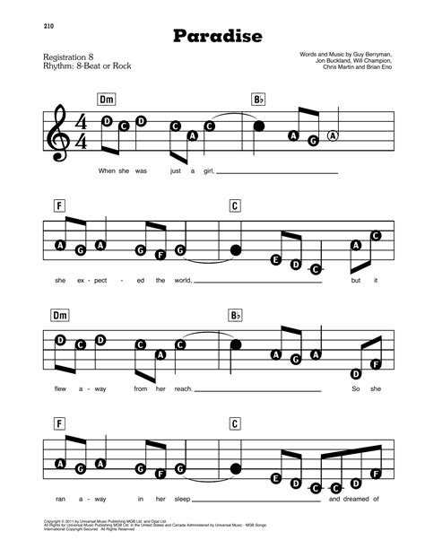 Paradise Sheet Music Coldplay E Z Play Today