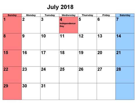 July 2018 Holidays Calendar Templates Free Printable Download Hd