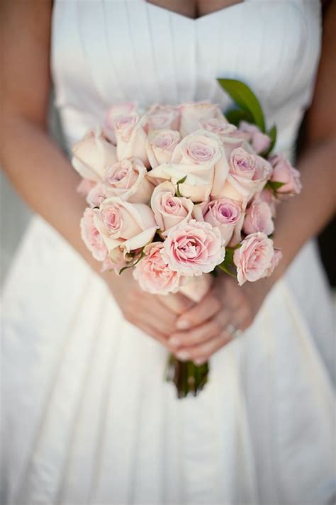 Bride In White Holding A Simple Yet Beautiful Light Pink Rose Bouquet