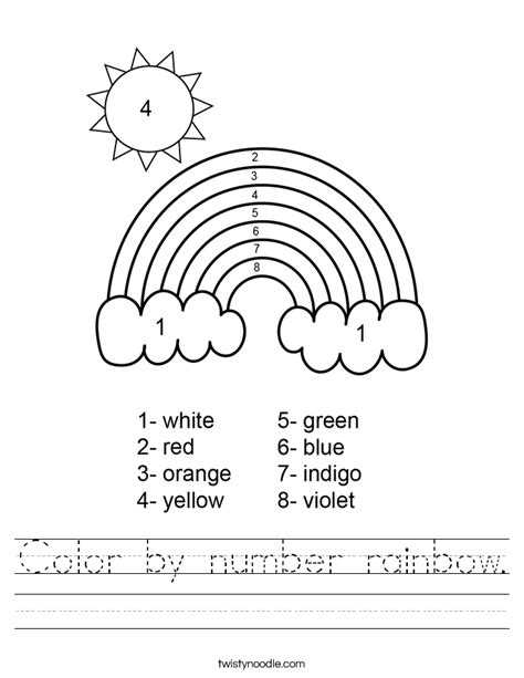 Color By Number Rainbow Worksheet Twisty Noodle