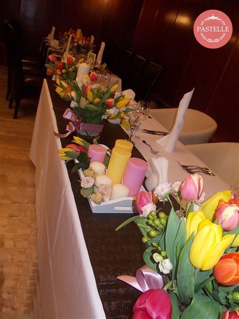 Spring Wedding Centerpiece Colorful Tulips And Candles