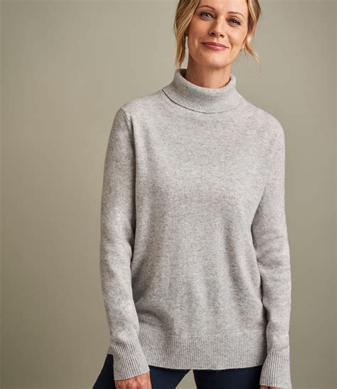 Dove Grey Womens Pure Cashmere Roll Neck Jumper Woolovers Uk