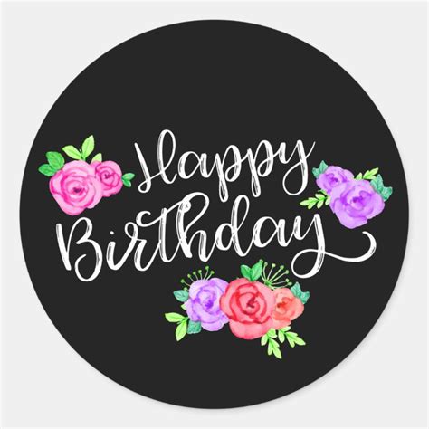 Edgy Roses And Modern Stripes Trendy Happy Birthday Classic Round Sticker