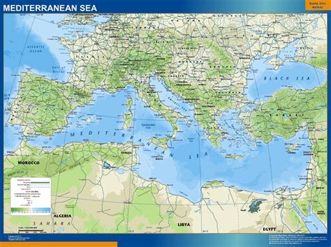 Mapa Mar Mediterraneo Relieve Mapas Murales De España Y El Mundo