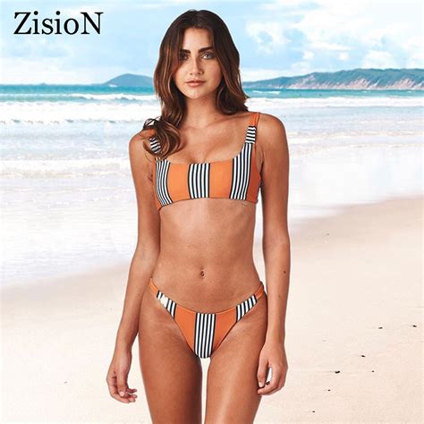 Zision 2018 Sexy Swimsuit Striped Bikini Set Women Two Piece Swimwear Female Bathing Suit Thong