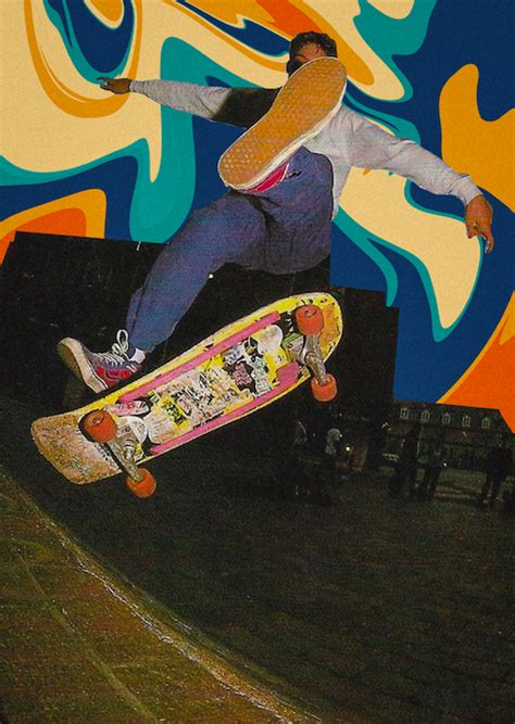 Trippy Skateboard Print Skateboard Photos Blue Poster Nostalgia Art