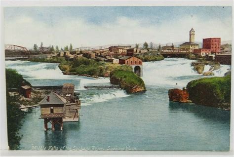 Antique Postcard Middle Falls Of Spokane River Spokane Wash W 1909