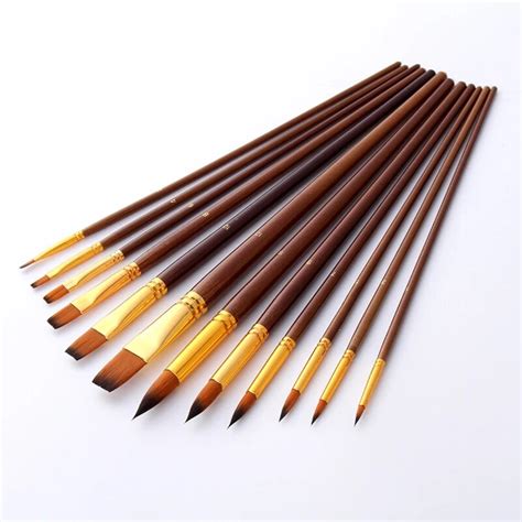 12pcsset Nylon Hair Brown Wooden Handle Paint Brushes Artist Oil