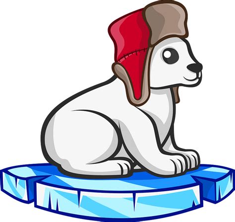 Polar Bear In Fur Hat On A Piece Of Floating Ice Clipart Free Download