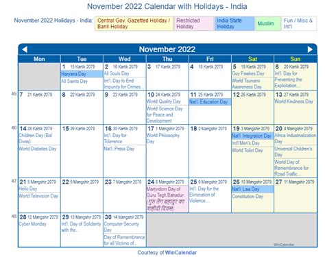 Print Friendly November 2022 India Calendar For Printing