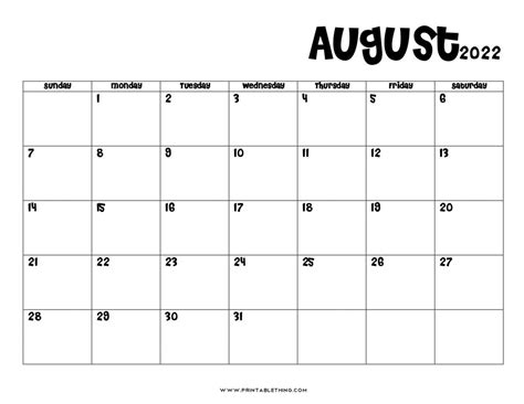 20 August 2022 Calendar Printable Pdf Us Holidays Blank Free