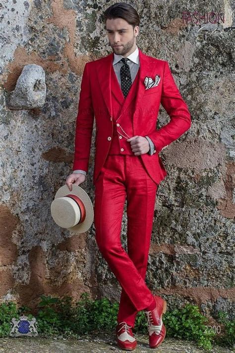 men s luxury red 3 piece summer suit slim fit two button etsy red suit linen suit mens suits