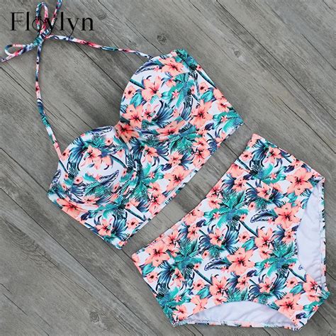 Floylyn Sexy Floral Printed Summer Beach Bathing Suit Push Up Swimsuit Women Swimwear Bikini Set