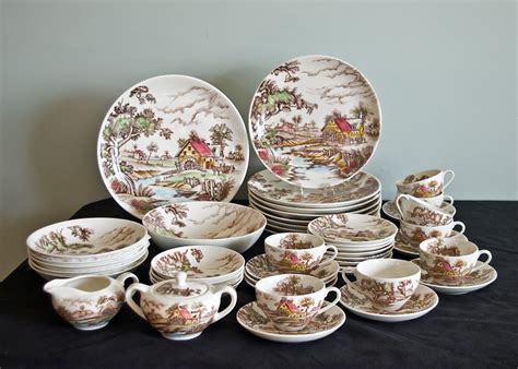 Japan China Old Mill Scene 46pc Dinnerware By Therealmcollectibles
