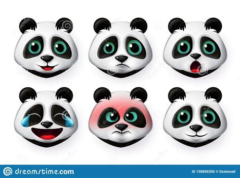 Panda Emoji Vector Set Big Cute Panda Bear Face Emoticon In Angry And
